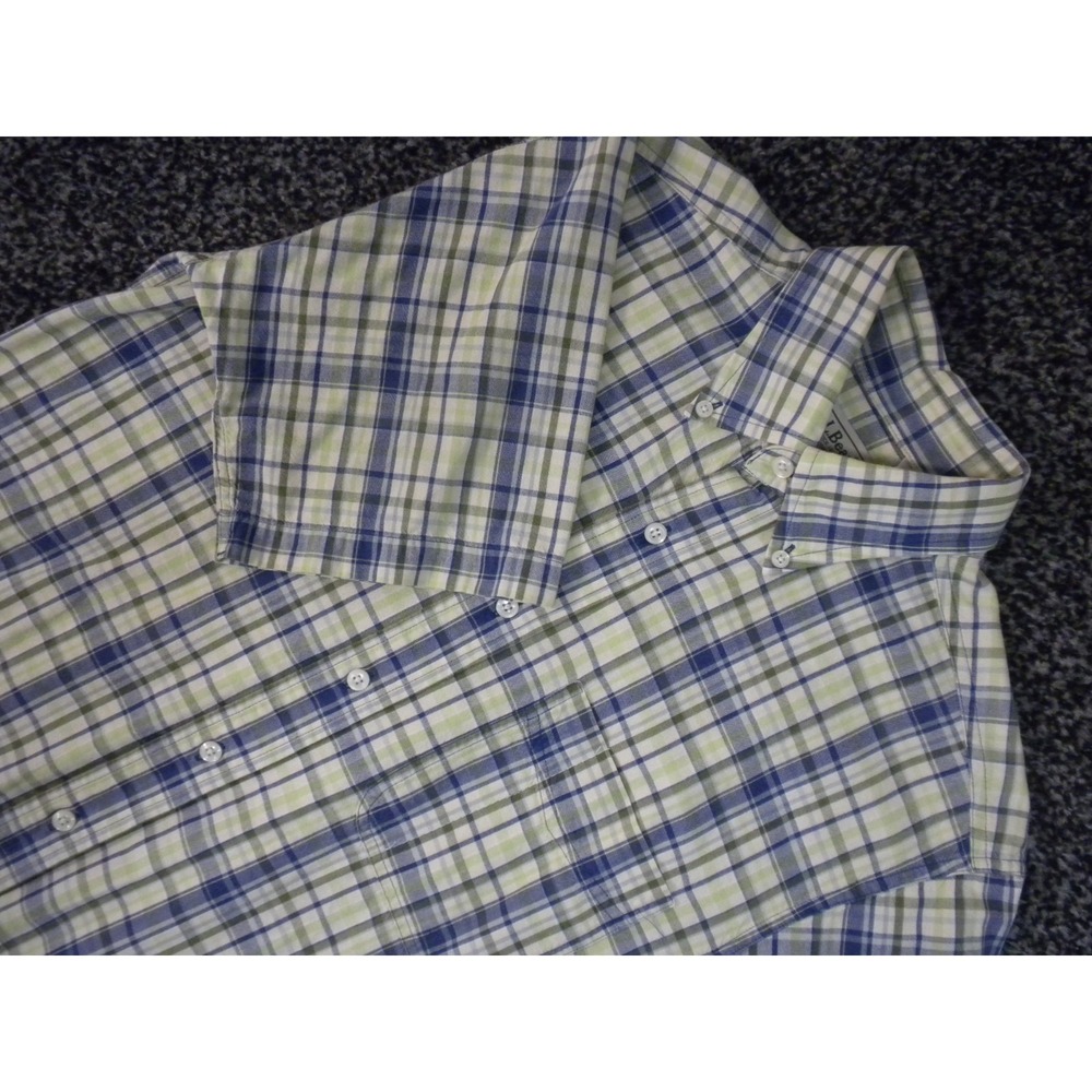 L.L. Bean Shirt Mens S Green Blue‎ Plaid Button Up Short Sleeve Camp Outdoor